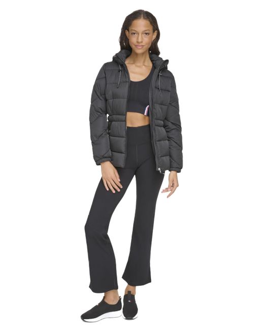 Tommy Hilfiger Performance Satin Touch Hooded Puffer Jacket,black,l
