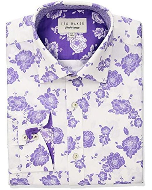 Ted Baker Purple Irrit Floral Slim Fit Dress Shirt for men