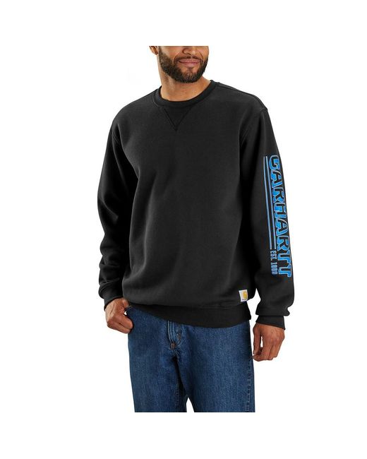 Carhartt Black Loose Fit Midweight Crewneck Logo Sleeve Graphic Sweatshirt for men