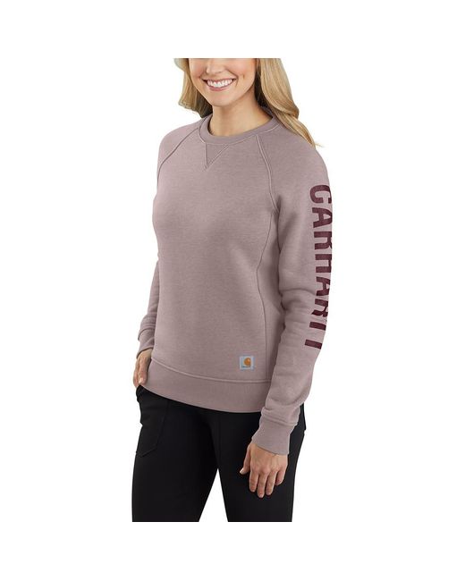 Carhartt Brown Plus Size Relaxed Fit Midweight Crewneck Block Logo Sleeve Graphic Sweatshirt