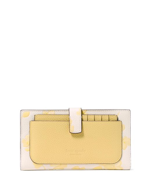Kate Spade Natural Ava Spring Pansises Embossed Pebbled Leather 2 In 1 Bifold Wallet