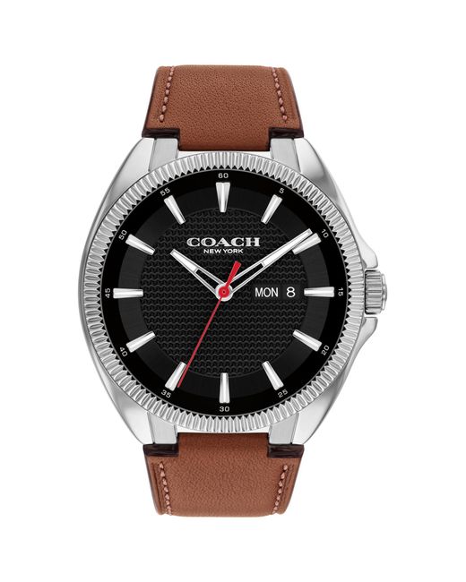 COACH Black 3h Quartz Watch With Day Date Window - Genuine Leather Strap - Water Resistant 3 Atm/30 Meters - Premium Fashion Timepiece For for men