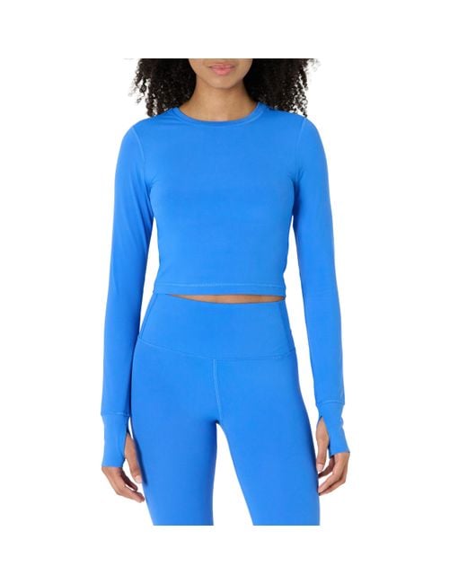 Amazon Essentials Blue Active Formflex Buttery Soft Long Sleeve Slim Fit Crop Layering Workout Top