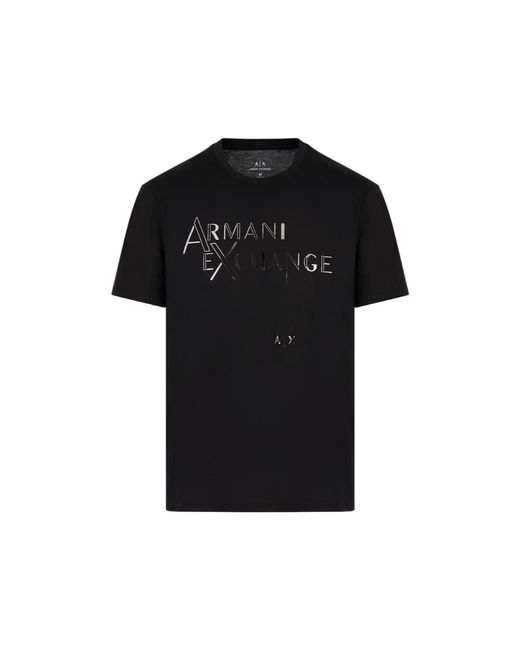 Emporio Armani Black A | X Armani Exchange Regular Fit Crew Neck Mercerized Cotton Jersey Metallic Logo Tee for men