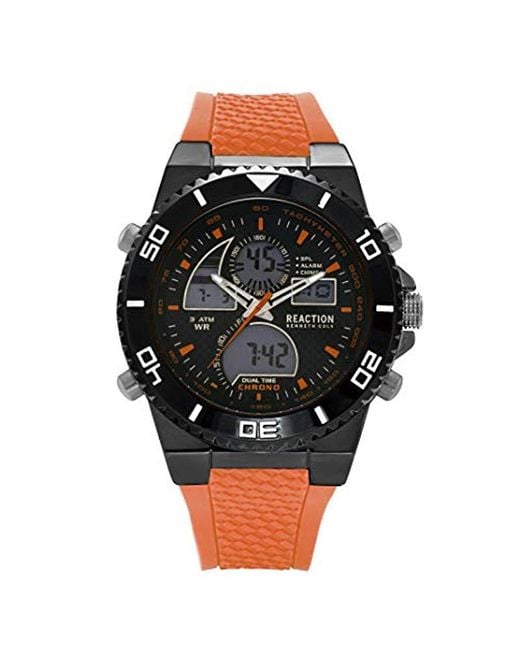 Kenneth Cole Reaction Analog-digital Chronograph Orange Silicone Strap Watch 46mm for men