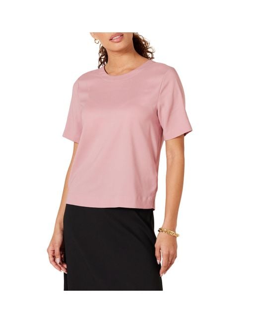 Amazon Essentials Pink Regular-fit Georgette Short Sleeve Top