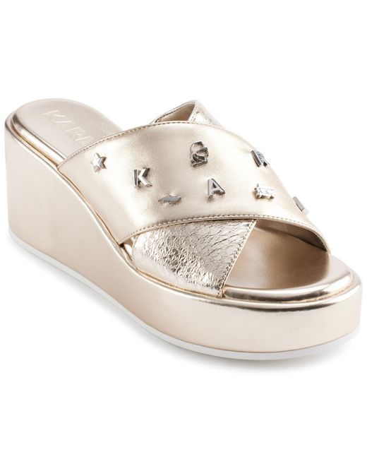 Karl Lagerfeld White Paris Caleigh Platform Wedge Sandal With Pins Oxford Flat