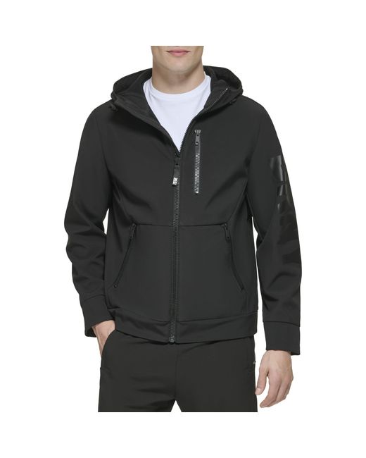DKNY Black Hooded Logo Softshell Jacket for men