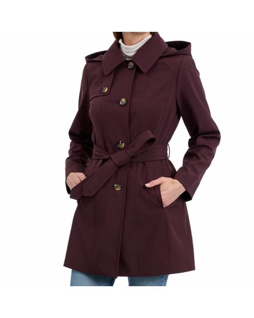 Michael Kors Purple Belted Raincoat With Detachable Hood