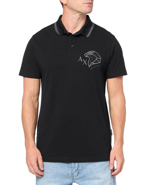 Emporio Armani Black A | X Armani Exchange Regular Fit Emroidered Armani Eagle Logo Polo for men