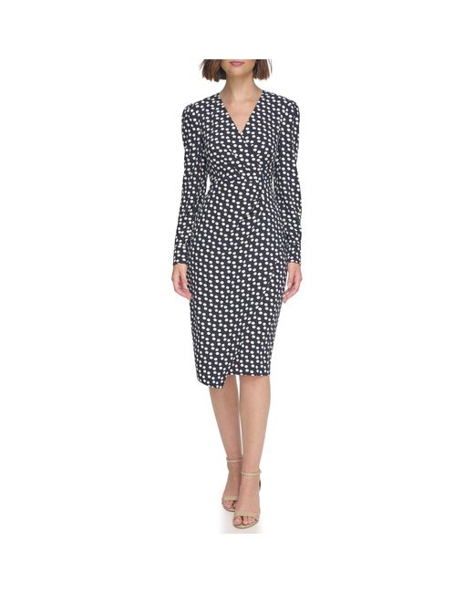 Tommy Hilfiger Blue Scuba Crepe Strukturiertes Langarm Kleid