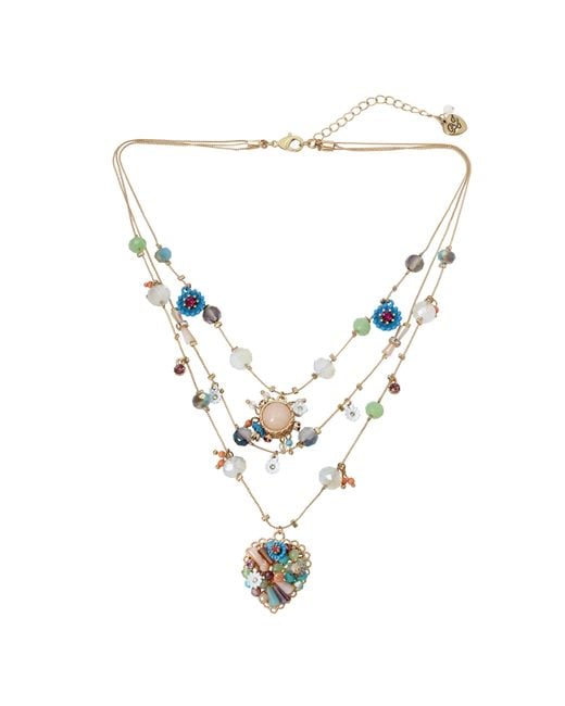Betsey Johnson Multicolor Woven Heart Layered Necklace