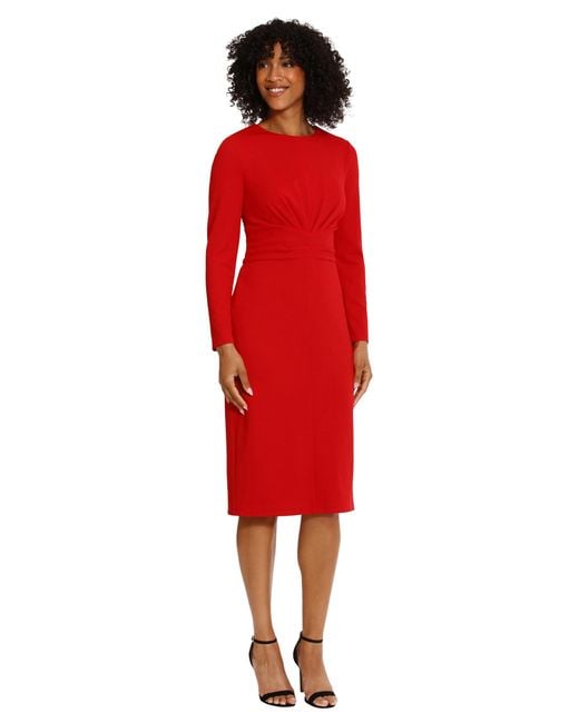 Maggy London Dresses Wide Waistband And Tuck Details Office Career Workwear Event Occasion Guest Red
