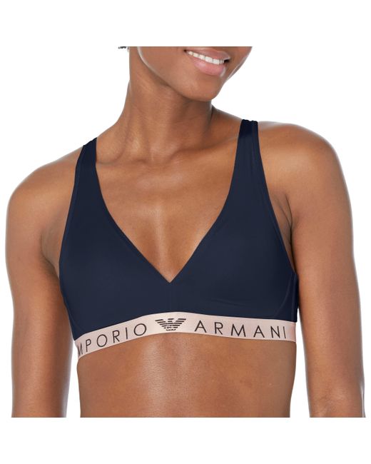 Emporio Armani Iconic Microfiber Bralette With Removable Pads in Blue