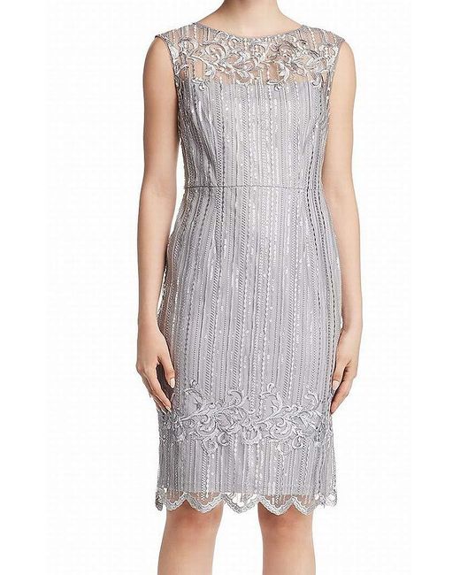 Adrianna Papell Gray Short Embroidered Dress