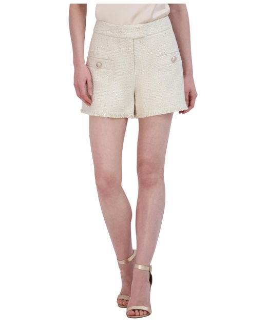 BCBGMAXAZRIA White Flat Front Tweed Shorts