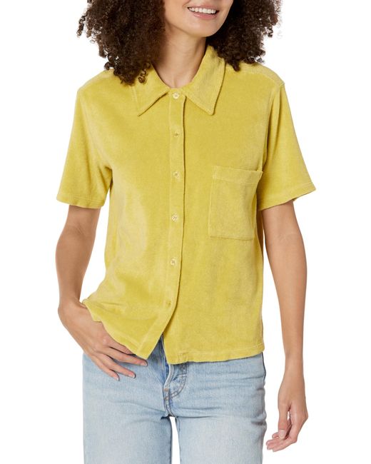 Monrow Yellow Ht1376-terry Cloth Pocket Shirt