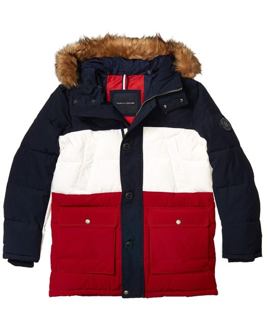 Tommy Hilfiger Red Mens Arctic Cloth Heavyweight Performance Parka Down Coat for men