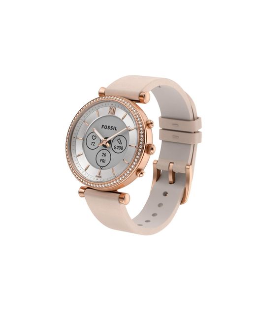 Fossil Carlie Gen 6 Hybrid 38mm Stainless Steel And Silicone Smart Watch, fitness Tracker Color: Rose Gold | Lyst