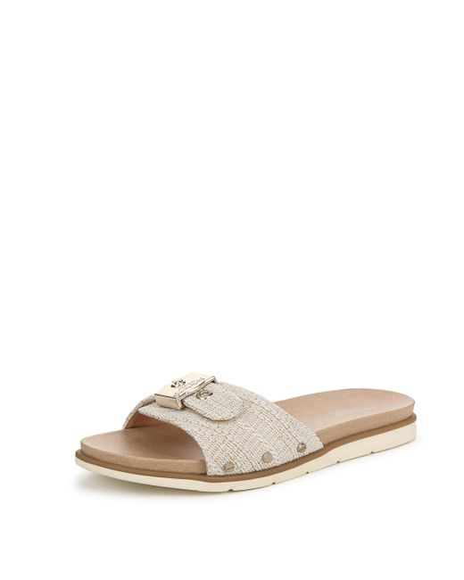 Dr. Scholls Natural S Nice Iconic Slide Sandal Light Gold Fabric 7.5 M