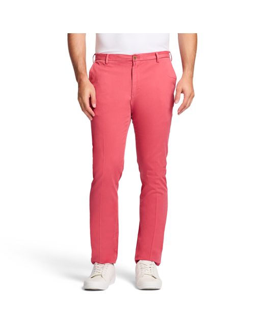 Izod Red Saltwater Stretch Flat-front Chino Pants for men