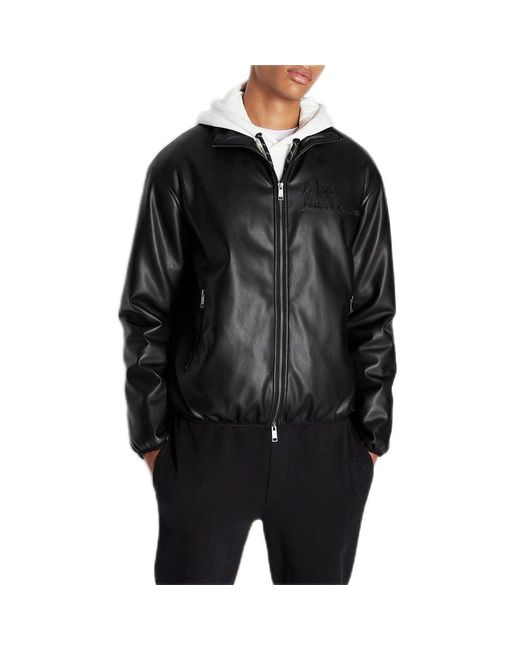 Emporio Armani Black A | X Armani Exchange Faux Leather Bomber With Embossed Logo for men