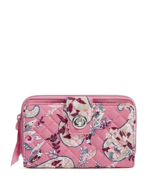 Vera Bradley Pink Cotton Turnlock Wallet With Rfid Protection