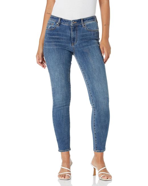 Emporio Armani Blue A|x Armani Exchange Womens Embellished Super Skinny Cropped Denim Pants Jeans