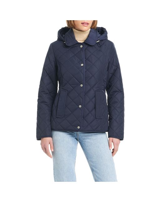 Jones New York Blue Ladies Lightweight Quilted Jacket With A Hood