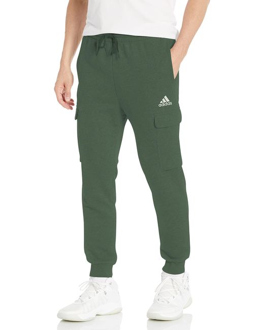 adidas Essentials Fleece Regular Tapered Cargo Pants in Green for Men ...