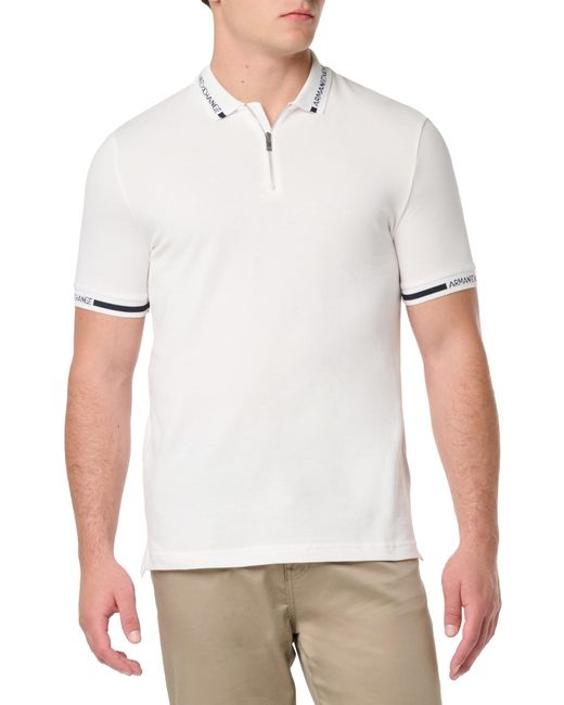 Emporio Armani White A | X Armani Exchange Short Sleeve Zip Up Logo Collar Polo for men