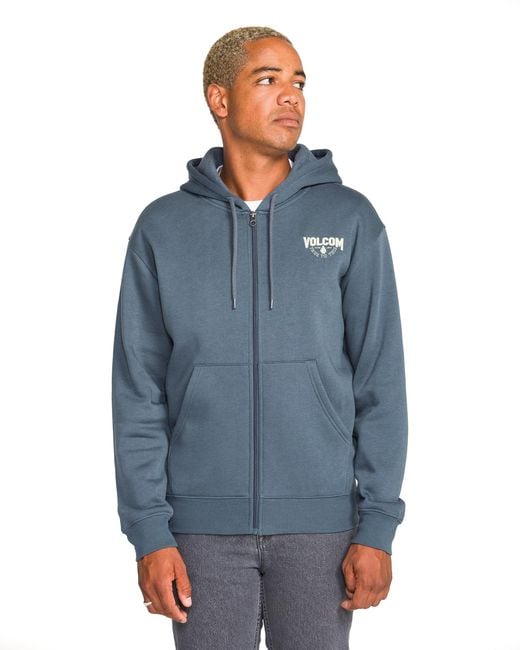 Volcom Blue Roundabout Zip Hoodie Fleece Sweatshirt for men