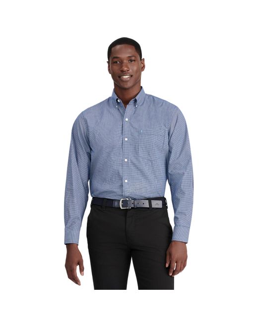 Izod Blue Big & Tall Tall Advantage Performance Plaid Long Sleeve Stretch Button Down Shirt for men