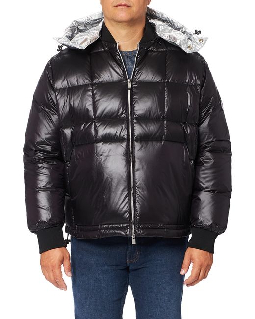 Emporio Armani Black A|x Armani Exchange Mens Shiny Contrast Hooded Puffer Jacket Parka for men