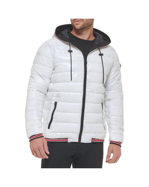 Calvin Klein Hooded Super Shine Puffer Jacket in Gray for Men | Lyst