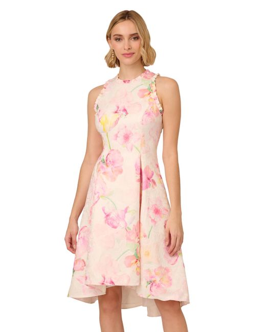 Adrianna Papell Pink Halter Jacquard Dress