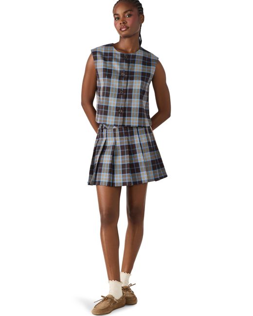 Steve Madden Black Alessa Plaid Pattern Sleeveless Top