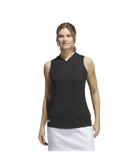 Adidas Black Embossed Sleeveless Polo Shirt