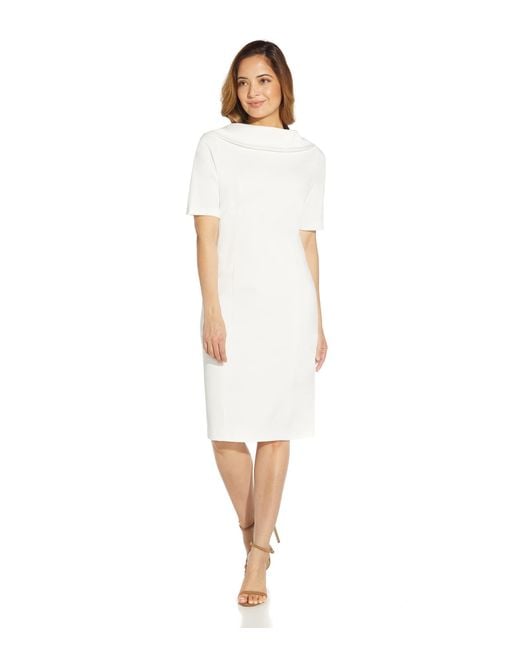 Adrianna Papell White Roll Neck Sheath With V Back