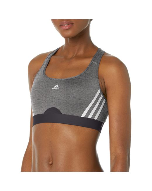 Adidas Gray Standard Training Medium Support 3 Stripes Bra