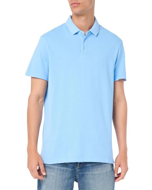Emporio Armani Blue A | X Armani Exchange Regular Fit Solid Colored Sun Washed Pique Polo for men