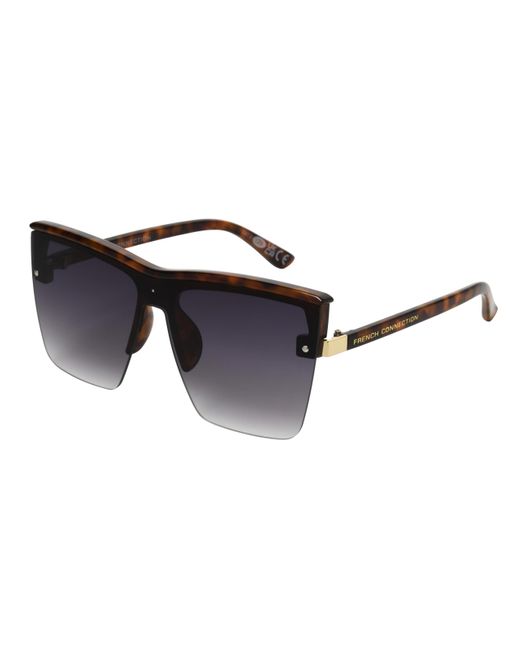 French Connection Black Semi Rimless Shield Sunglasses
