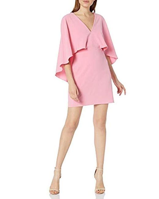 Halston Synthetic Flowy Cape Sleeve V Neck Crepe Dress in ...