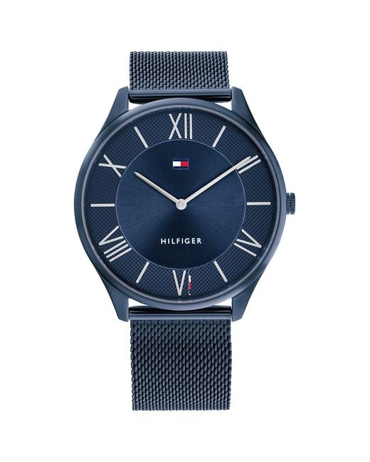 Tommy Hilfiger Quartz Stainless Steel Case And Mesh Bracelet Watch in Blue  for Men | Lyst