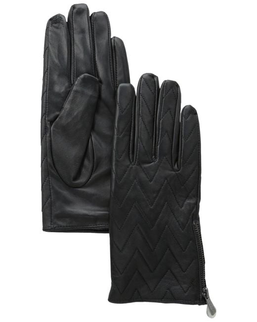 Calvin Klein Leather Chevron Touch Screen Zipper Glove in Black Lyst