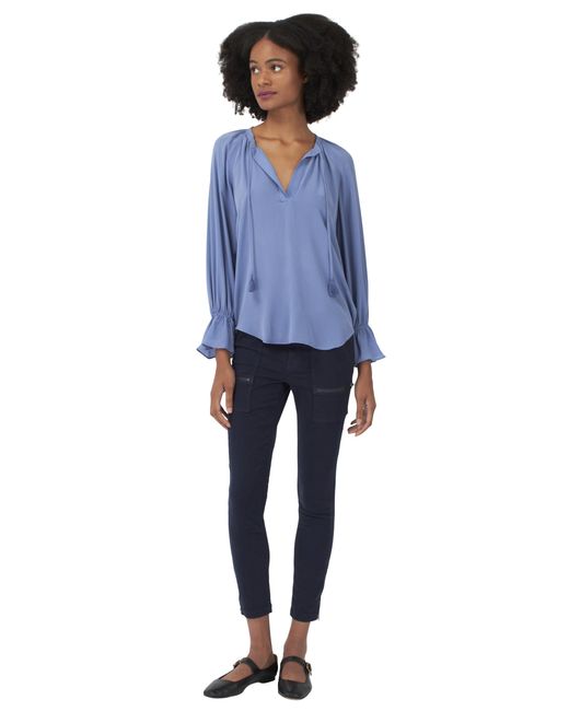 Joie Blue Long Sleeve Top-100% Silk Blouse For Everyday Wear Cecarina Top