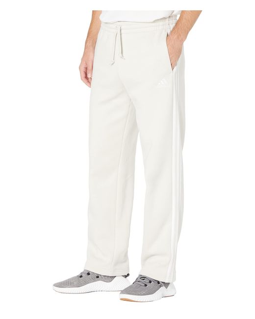Adidas White Essentials 3-stripes Fleece Open Hem Pants for men