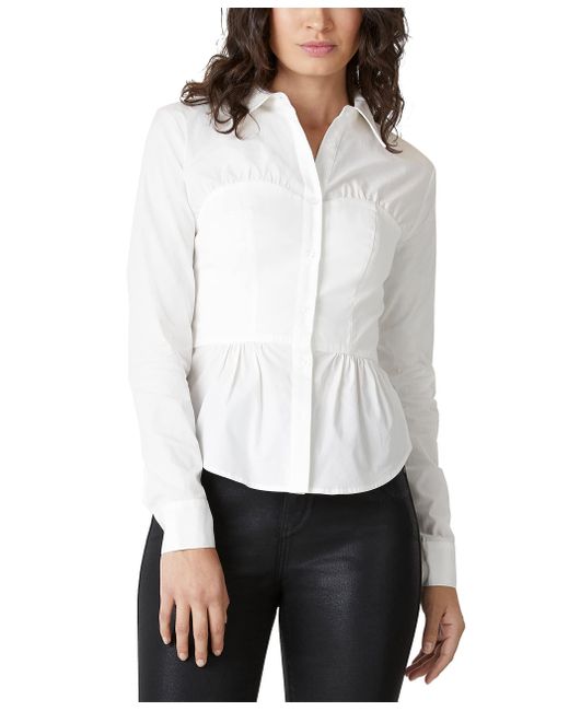 BCBGMAXAZRIA Womens Long Sleeve Fit And Flare Peplum Blouse With Corset ...