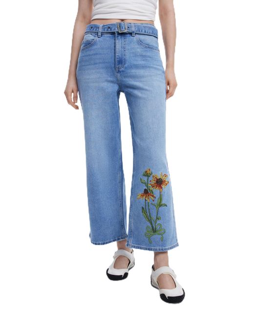 Desigual Blue Sunflower Culotte Jeans