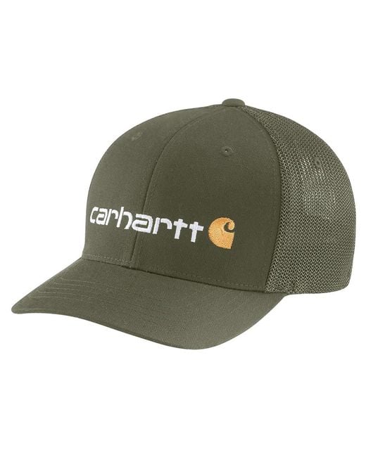 Carhartt Green Rugged Flex Fitted Canvas Mesh-back Logo Graphic Cap for men